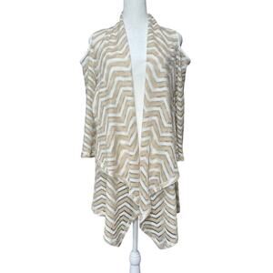 IC Connie K Womens Open Waterfall Cardigan Cold Shoulder Cream & White Size L